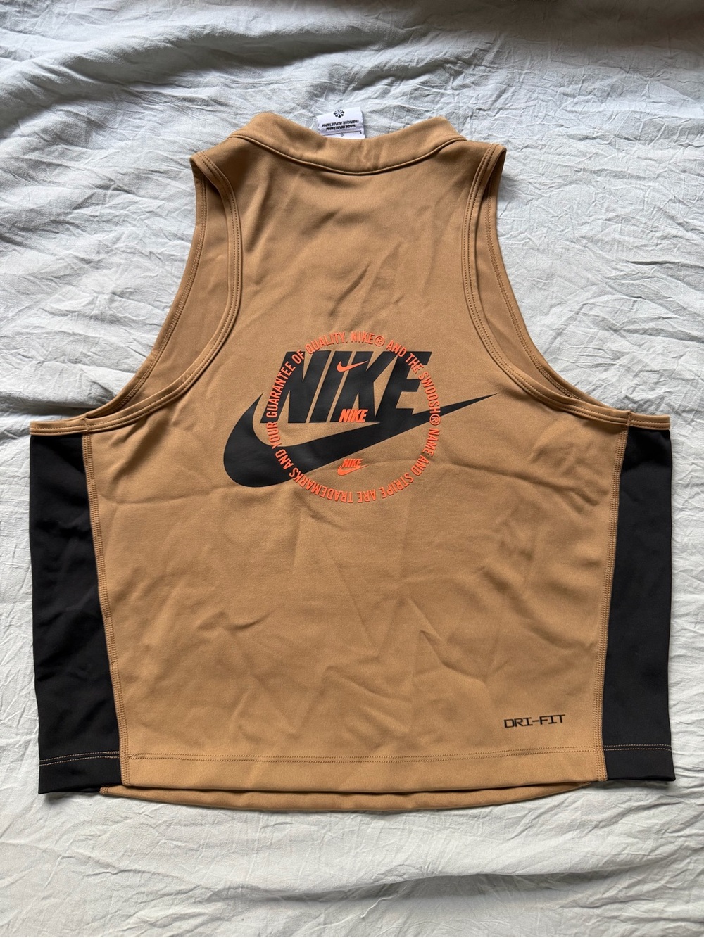 Nike Sportswear Dri-FIT Half-Zip Mock Neck Cropped Tank Top Tan Black Size L
